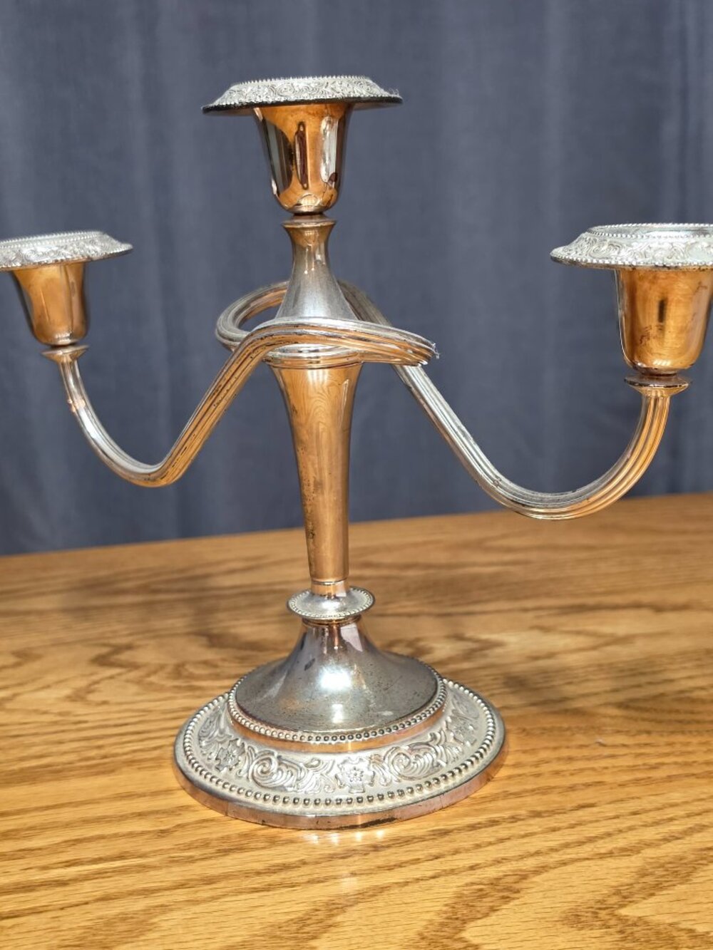 Vintage Queen Anne Style Silver Plated 3 Candle Twisted Arm Candelabra
